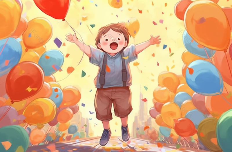 庆祝六一儿童节的男孩放飞气球背景,插画/手绘图,插画/手绘图库,插画/手绘图下载,插画/手绘